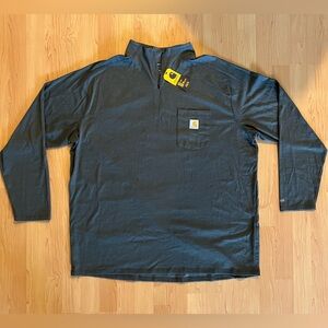 Carhartt Forced Relaxed Fit Mock-Neck Gray Long-Sleeve Quarter Zip Pocket Shirt